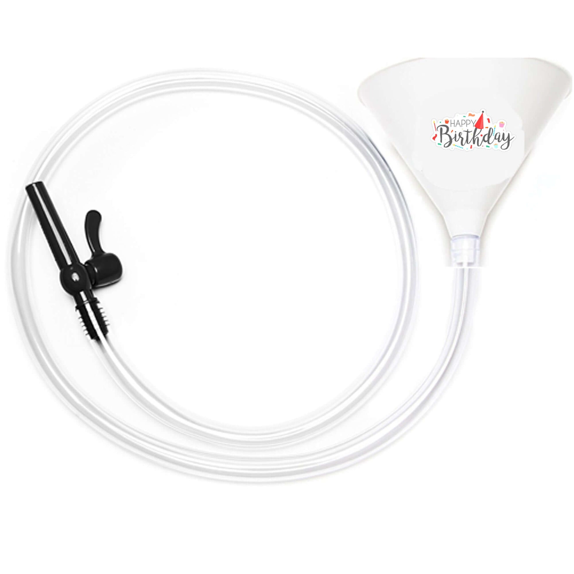 White Happy Birthday Beer Bong Valve 6 ft