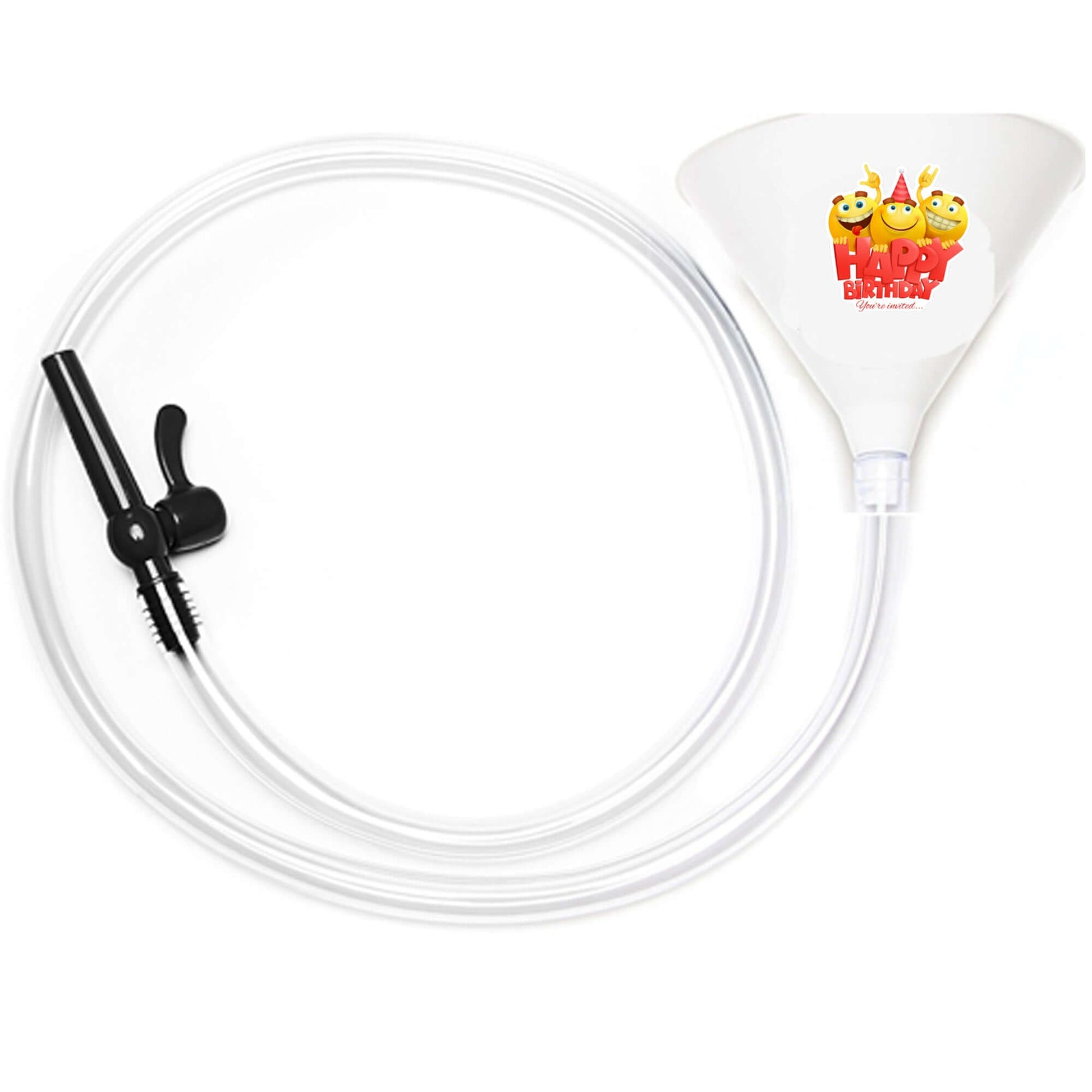 White Happy Birthday Emoji Funnel Valve 6 ft