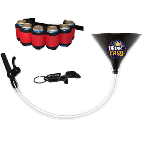 Beer Bong Party Pack Black Funnel Red Belt