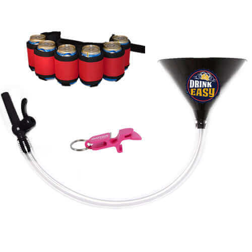 Beer Bong Party Pack Black Funnel Red Belt 3