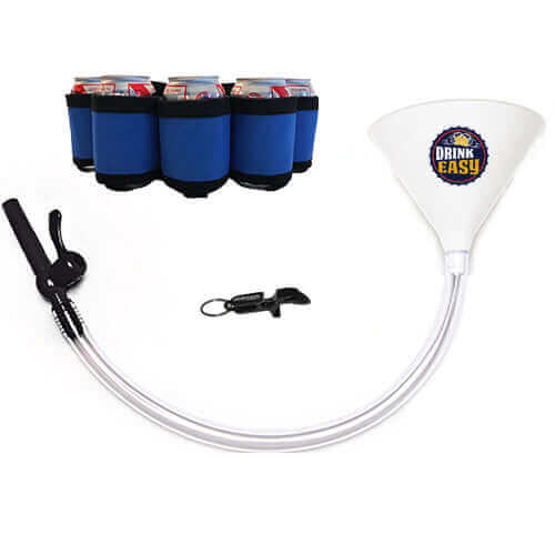 Beer Bong Party Pack White Funnel Blue Belt