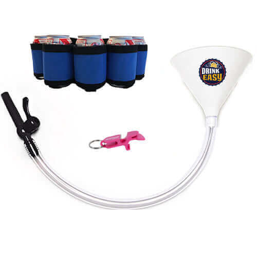 Beer Bong Party Pack White Funnel Blue Belt 3