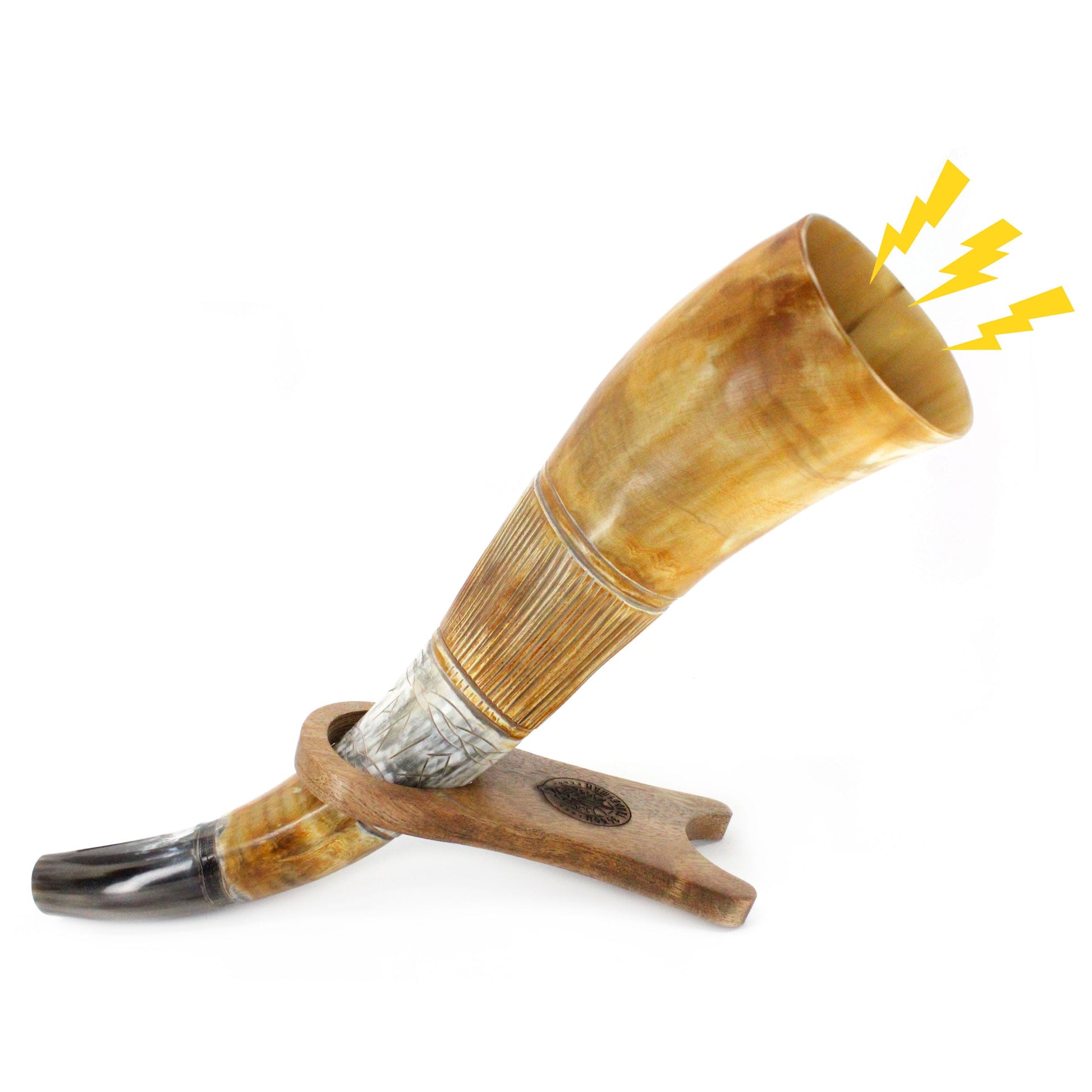 Wooden megaphone with a horn on a white background