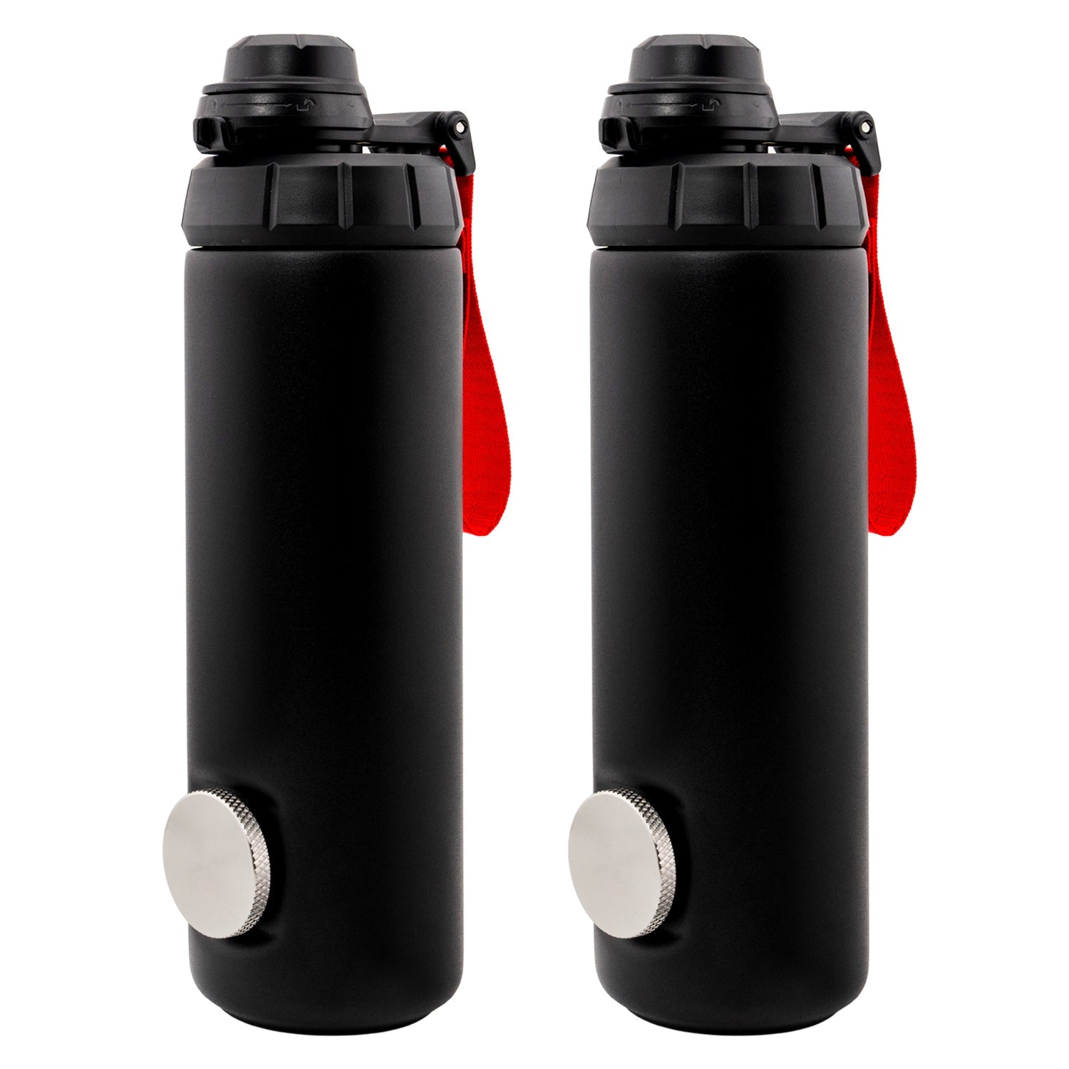 RIPTIDE The Shotgun Bottle - Shotgun stainless steel bottles in black with red straps, designed for shotgunning drinks.
