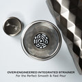 FANCY MAN Insulated Cocktail Shaker showcasing the integrated strainer for smooth and fast pouring.