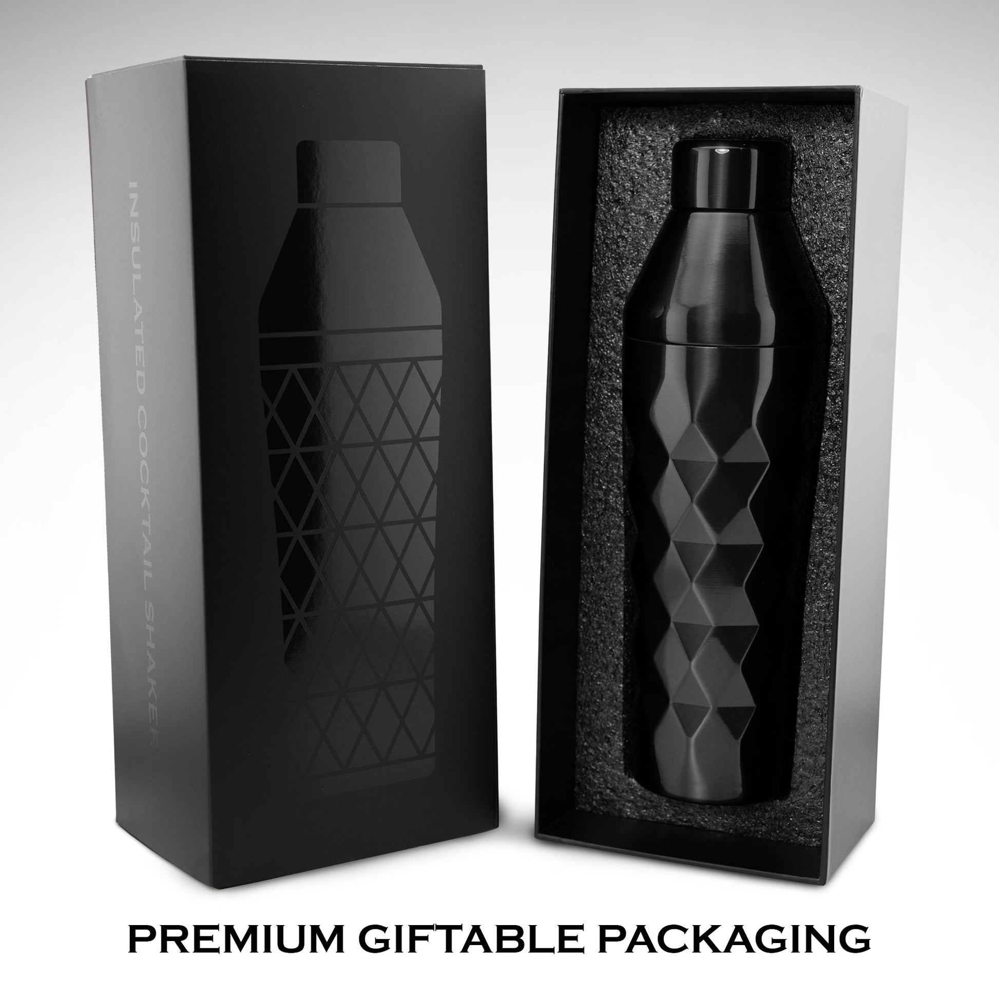 FANCY MAN Insulated Cocktail Shaker in premium giftable packaging with sleek black design.