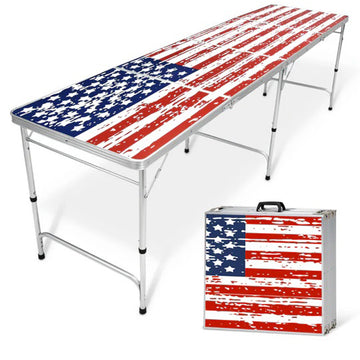 Beer Pong Table – 8ft Portable (American Flag)