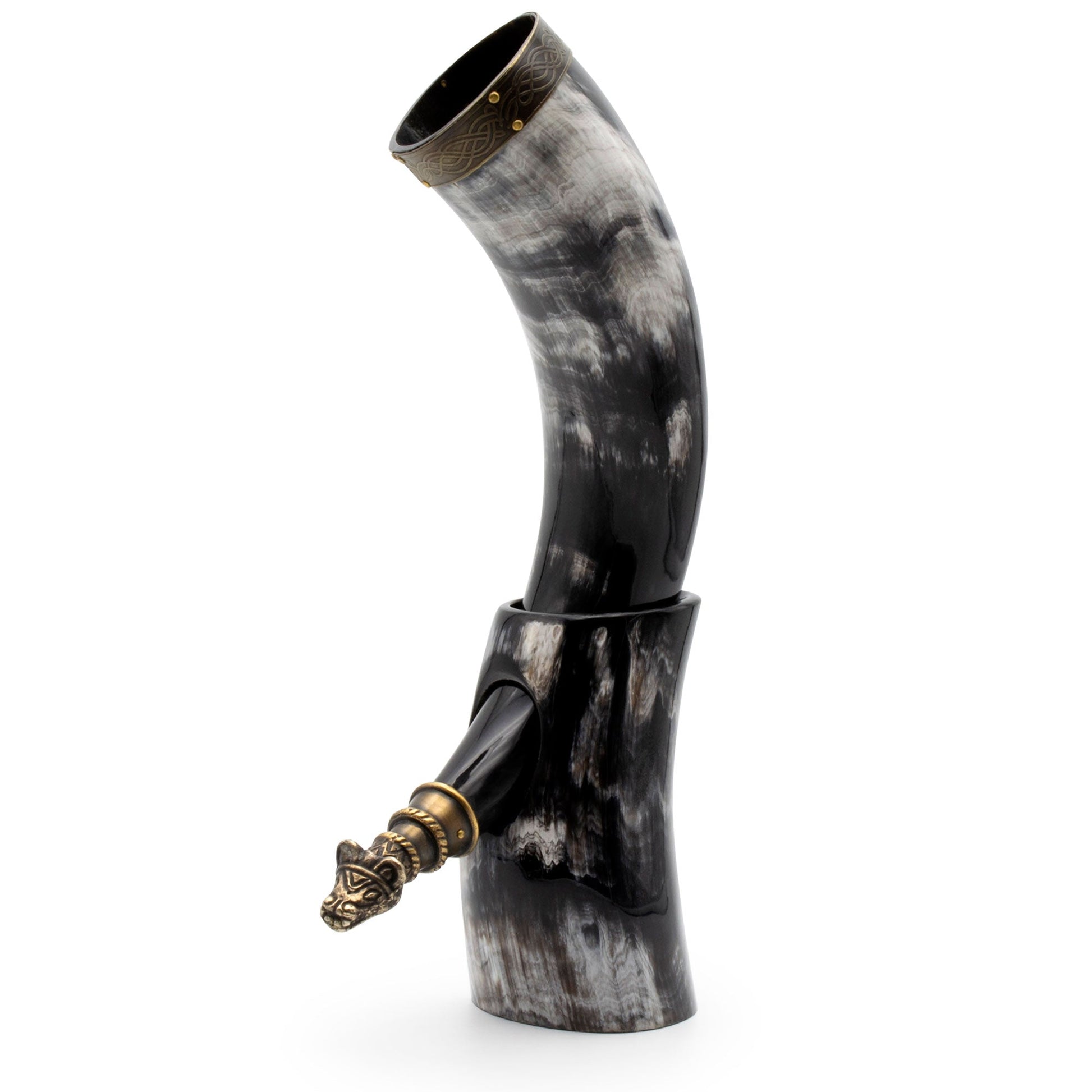 Decorative horn with gold accents on a white background