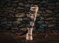 Decorative horn against a stone wall background