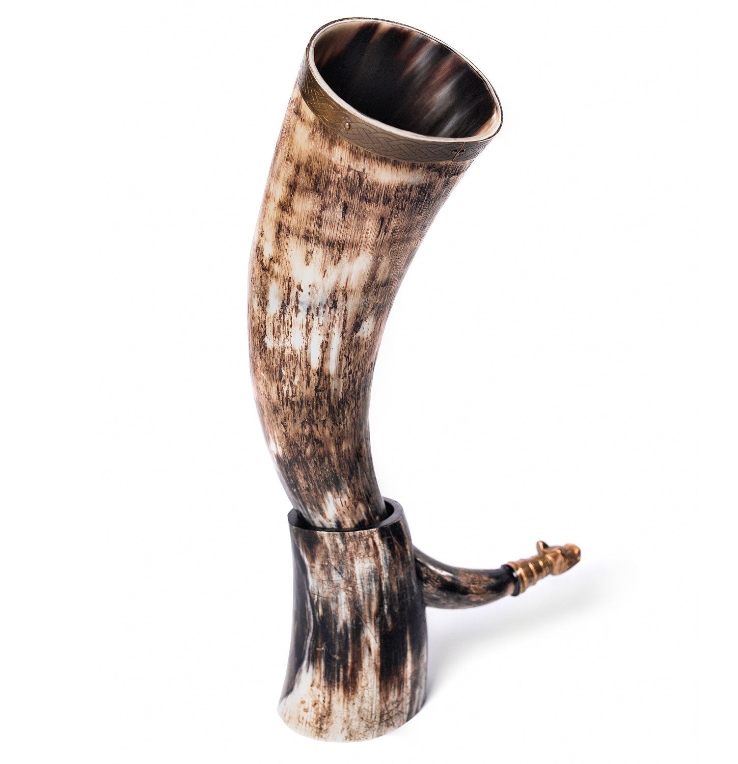 Decorative horn with a natural finish on a white background