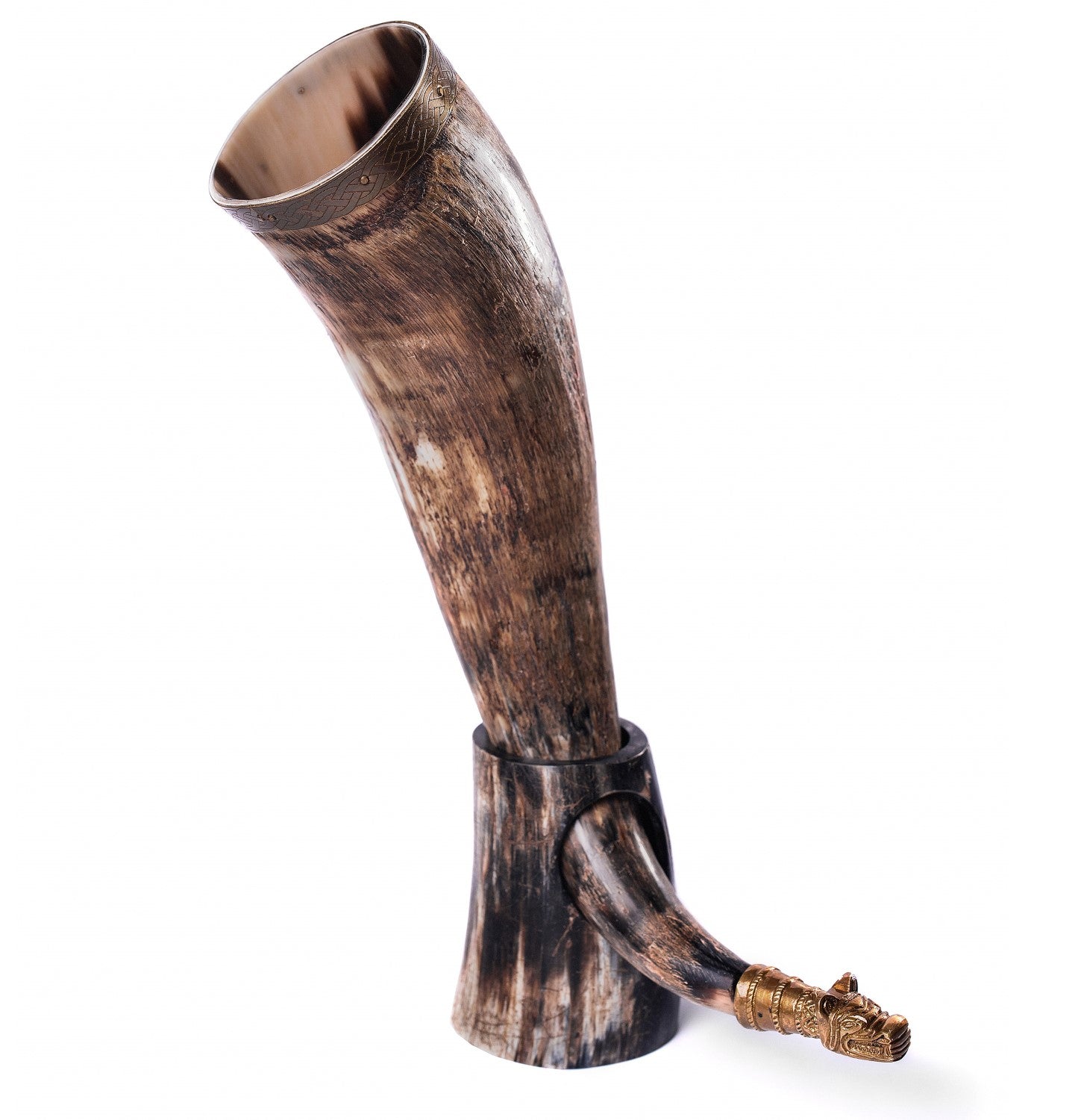 Decorative horn with a gold accent on a white background