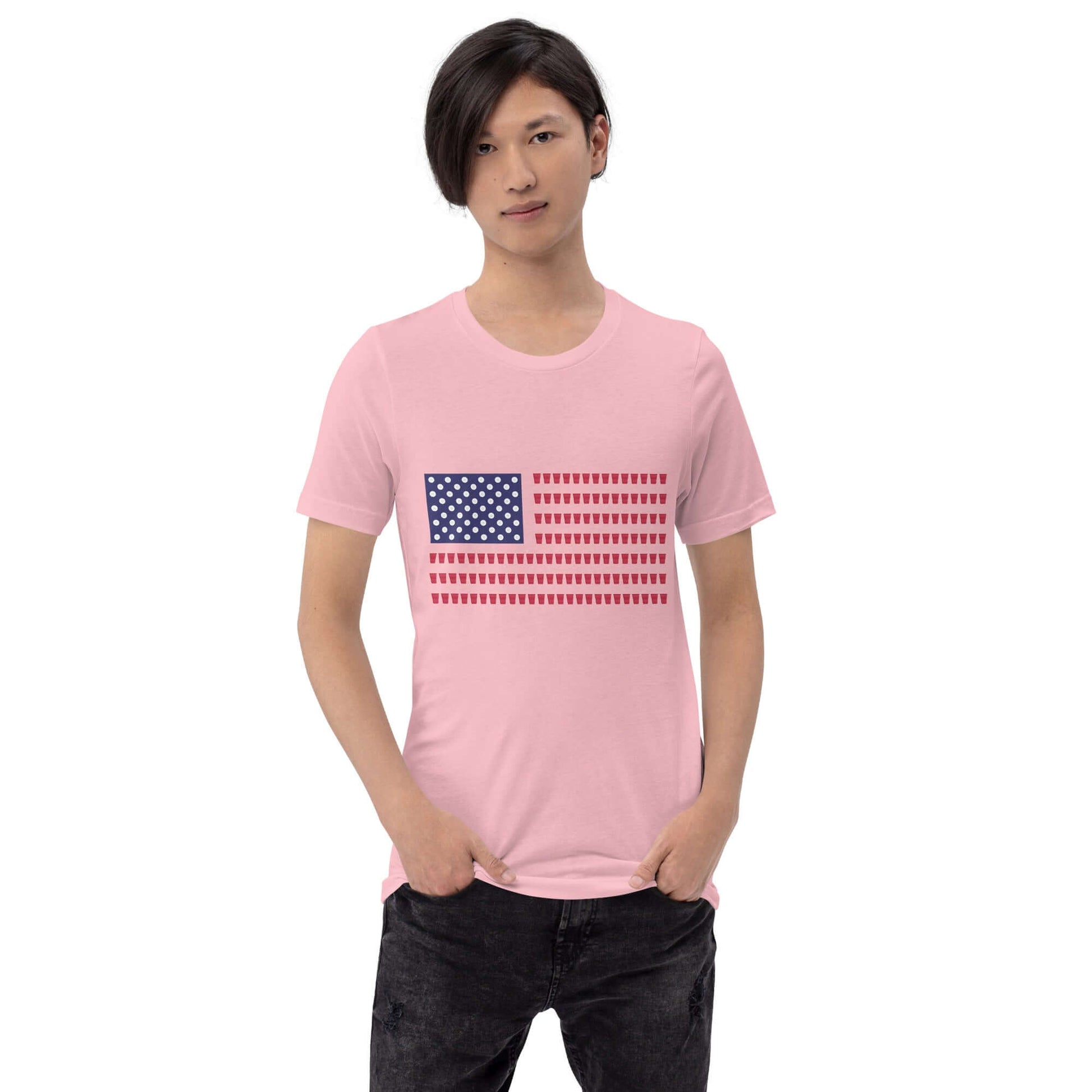 Beer Pong USA Flag - Unisex t-shirt - Pink Model