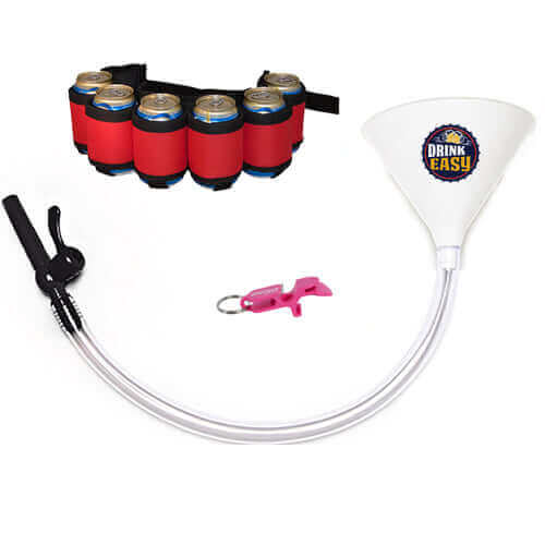 Beer Bong Party Pack White Funnel Red Belt 3