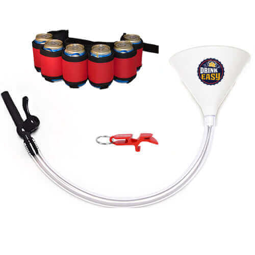 Beer Bong Party Pack White Funnel Red Belt 2