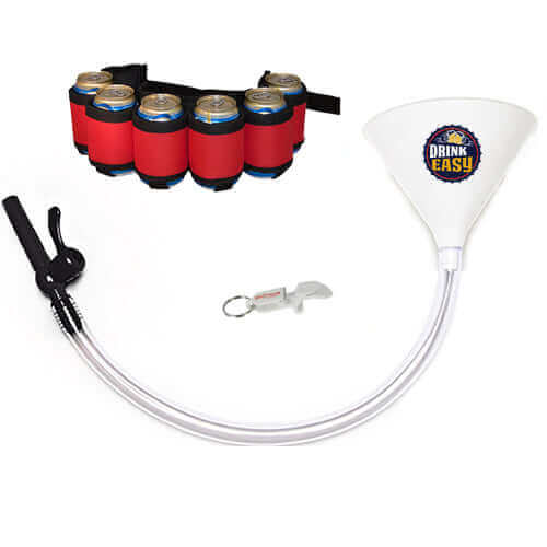Beer Bong Party Pack White Funnel Red Belt 4