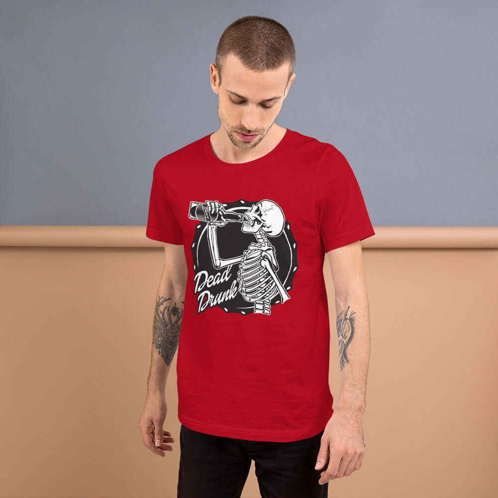 Dead Drunk - Unisex t-shirt Red with Model 1